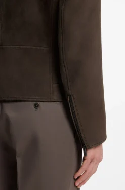 Suede jacket with zipped cuffs