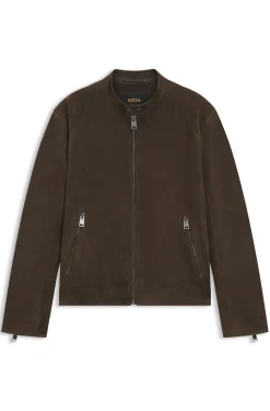 Suede jacket with zipped cuffs