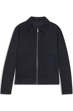 Suede leather jacket with zip closure