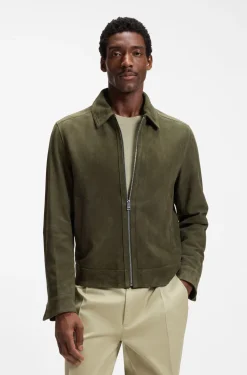 Suede leather jacket with zip closure