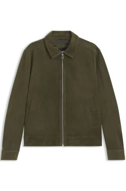 Suede leather jacket with zip closure