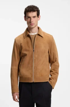 Suede leather jacket with zip closure