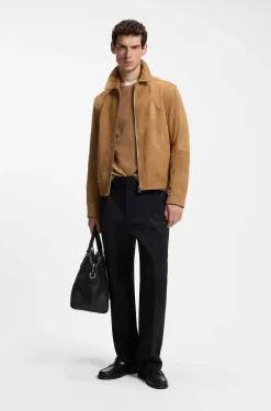 Suede leather jacket with zip closure