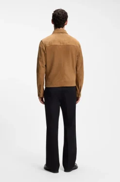 Suede leather jacket with zip closure