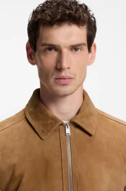 Suede leather jacket with zip closure