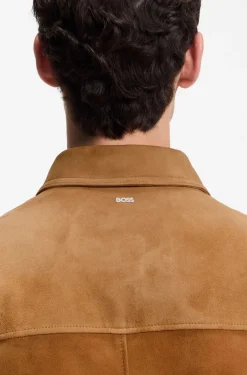 Suede leather jacket with zip closure