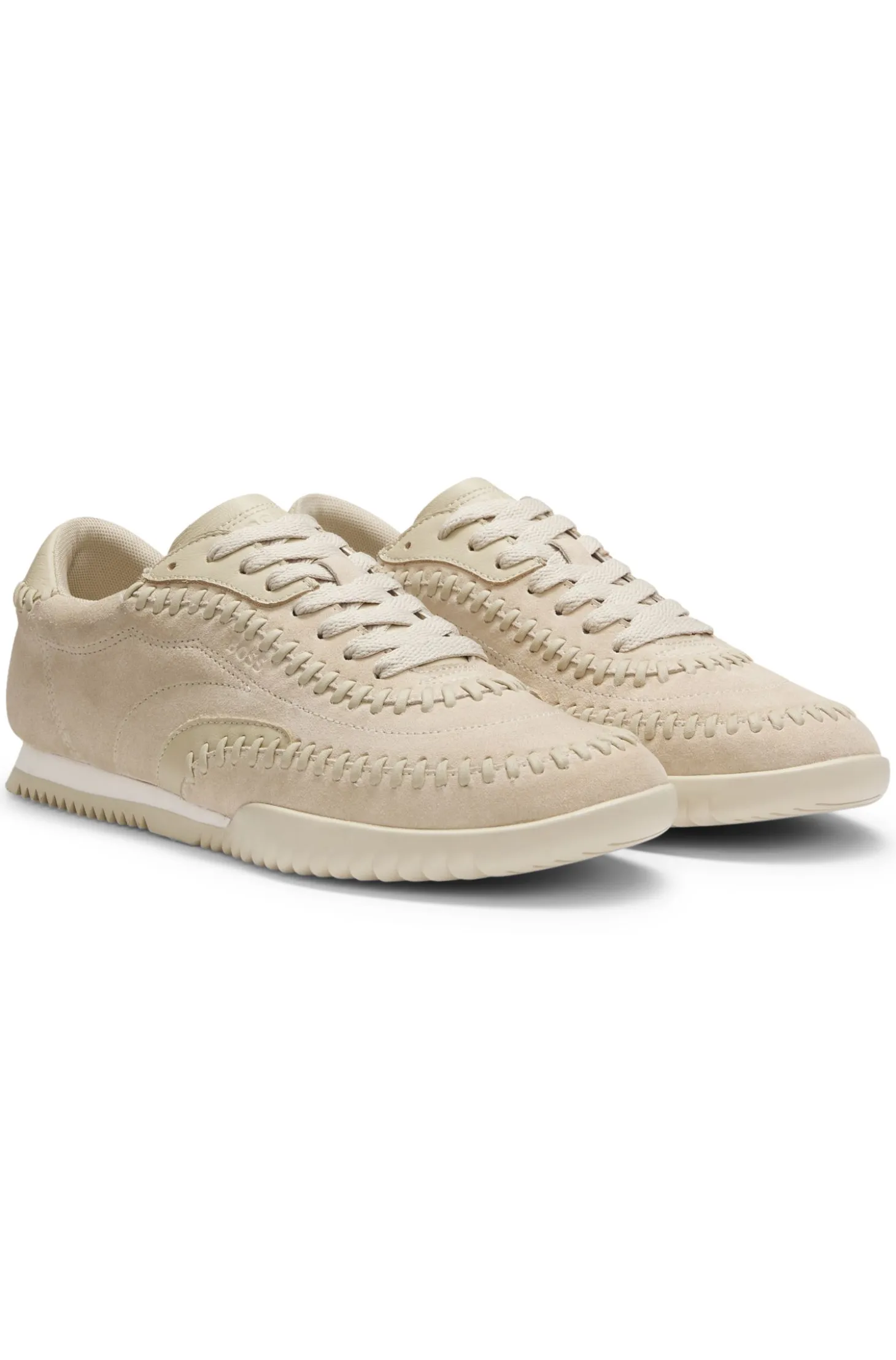 Suede-leather trainers with whipstitching