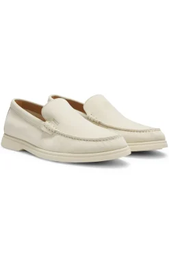 Suede loafers with embossed logo