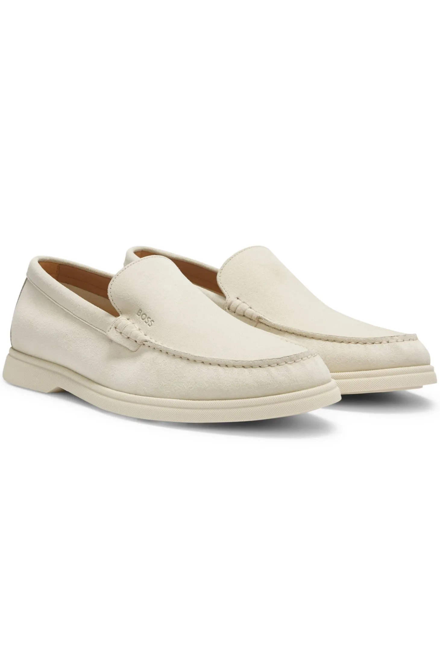 Suede loafers with embossed logo