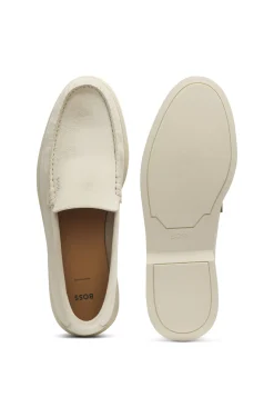 Suede loafers with embossed logo