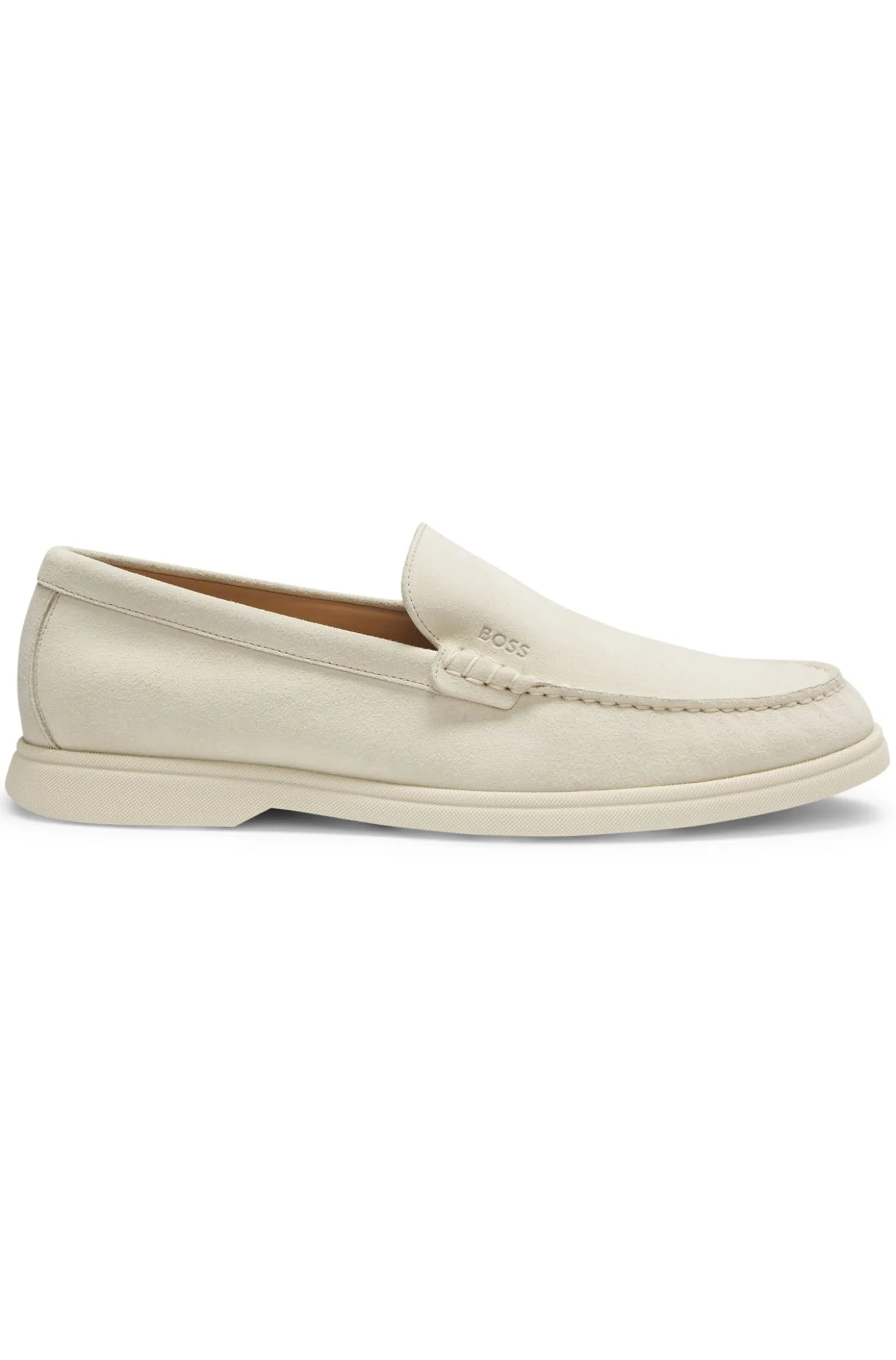Suede loafers with embossed logo