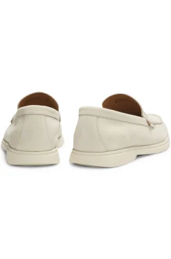 Suede loafers with embossed logo