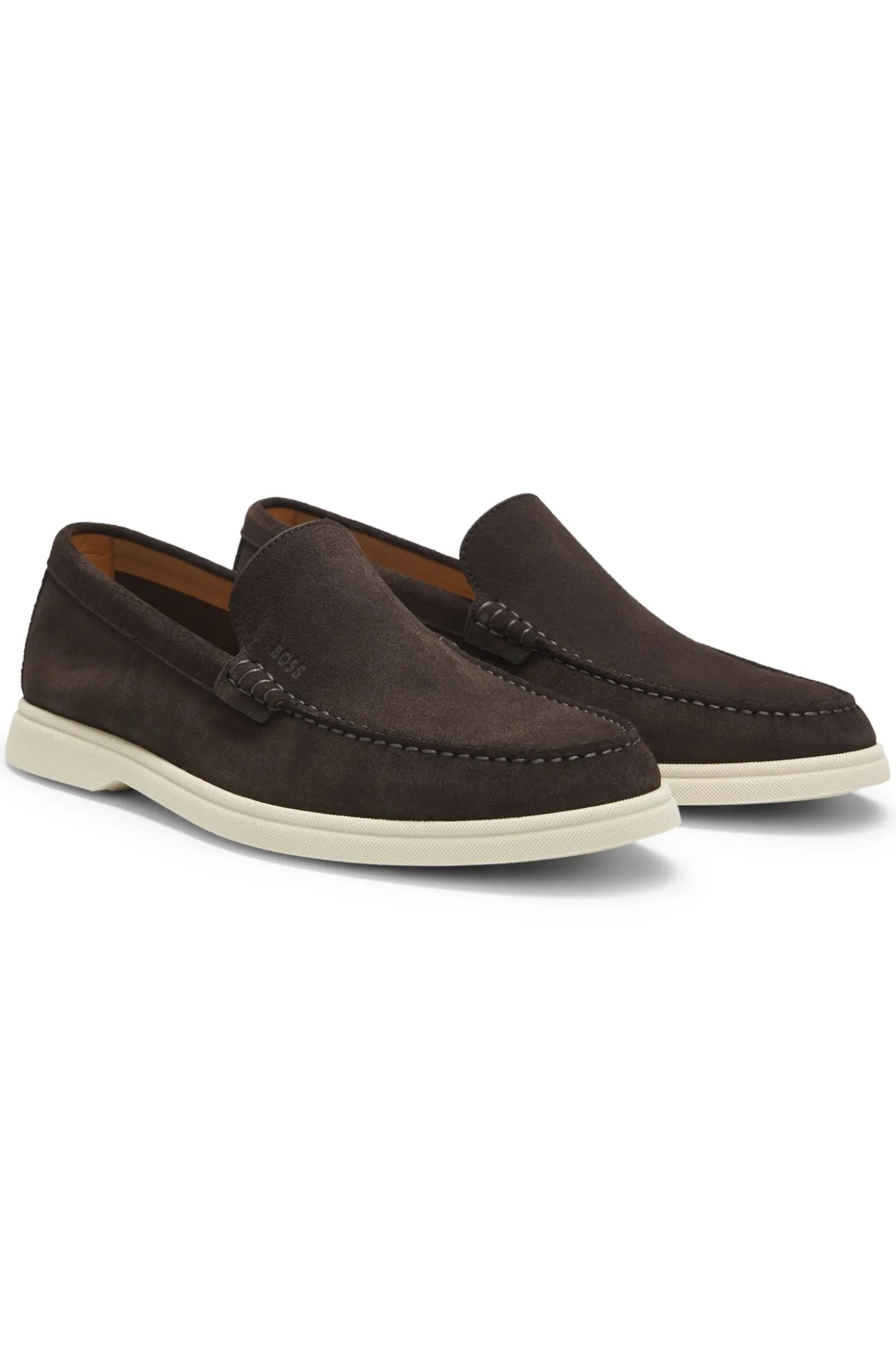 Suede loafers with embossed logo