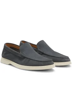 Suede loafers with embossed logo
