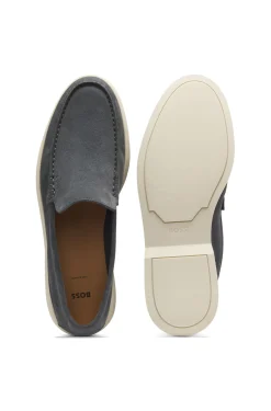 Suede loafers with embossed logo