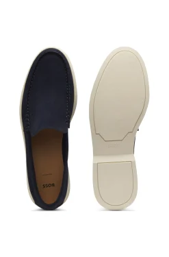 Suede loafers with embossed logo