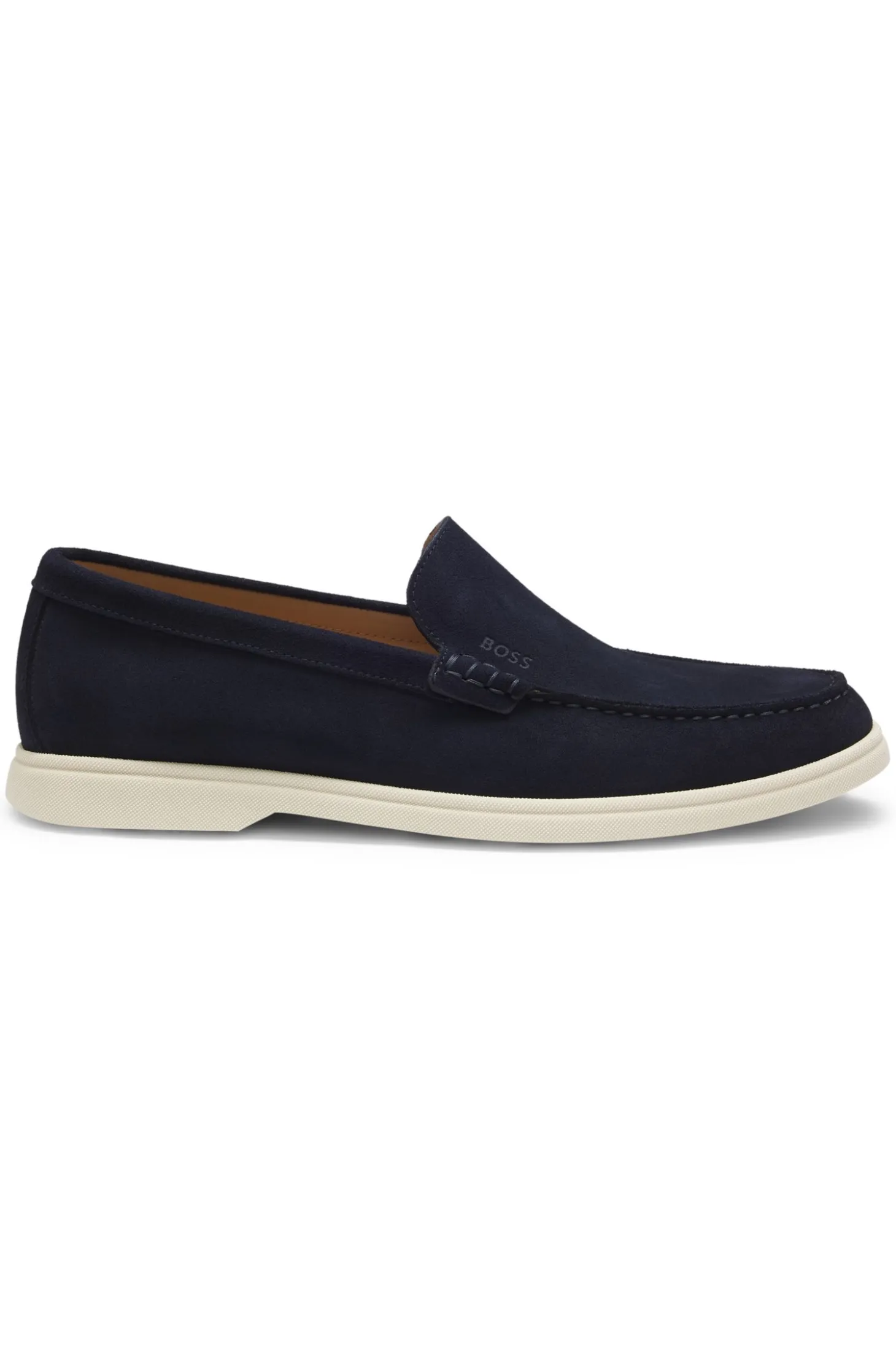 Suede loafers with embossed logo