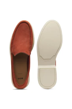 Suede loafers with embossed logo