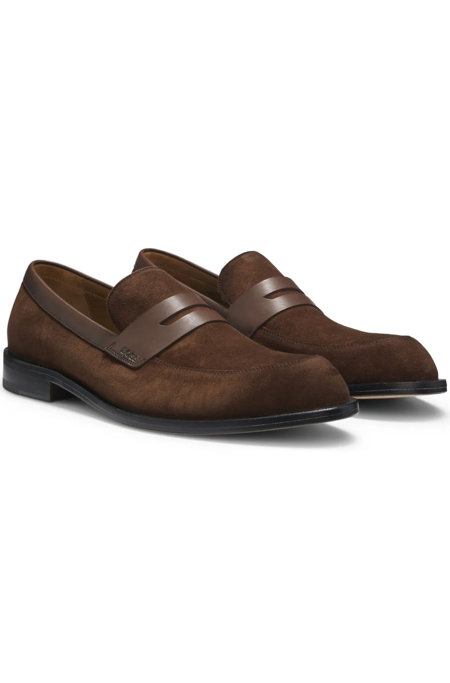 Suede loafers with leather trims