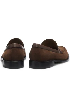 Suede loafers with leather trims