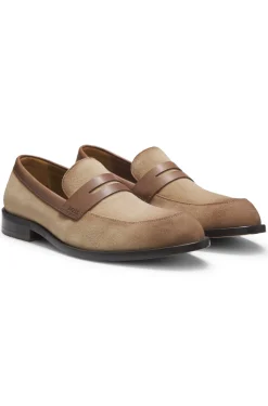 Suede loafers with leather trims