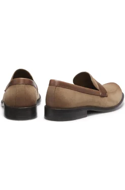 Suede loafers with leather trims
