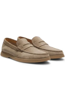 Suede loafers with logo penny trim