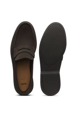 Suede loafers with logo penny trim