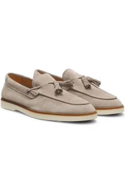 Suede loafers with tassel trim