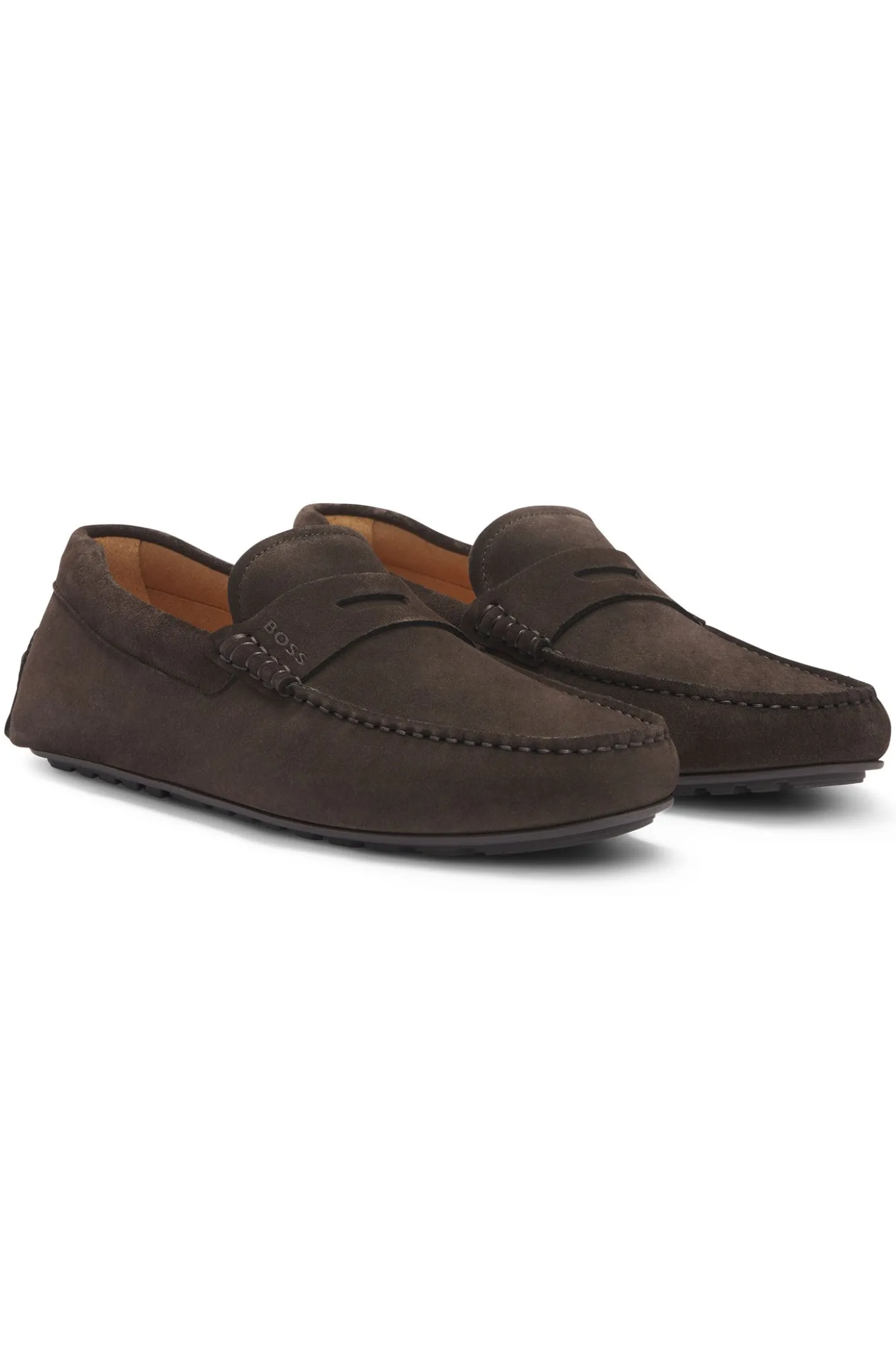 Suede moccasins with penny trim