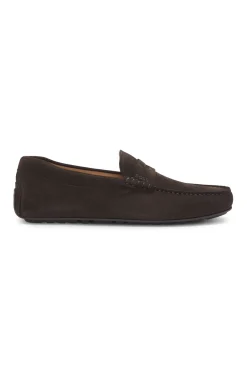 Suede moccasins with penny trim