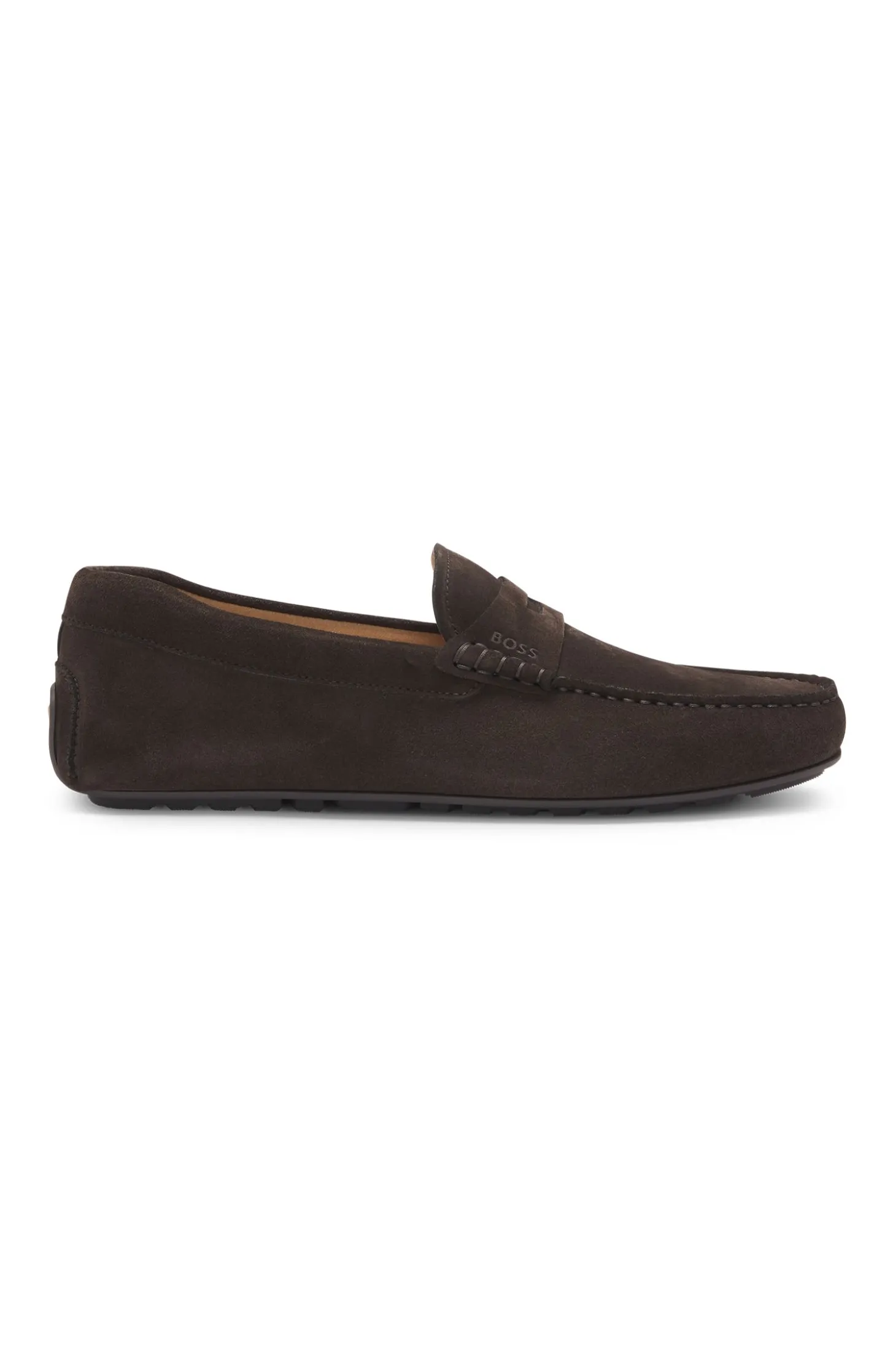 Suede moccasins with penny trim