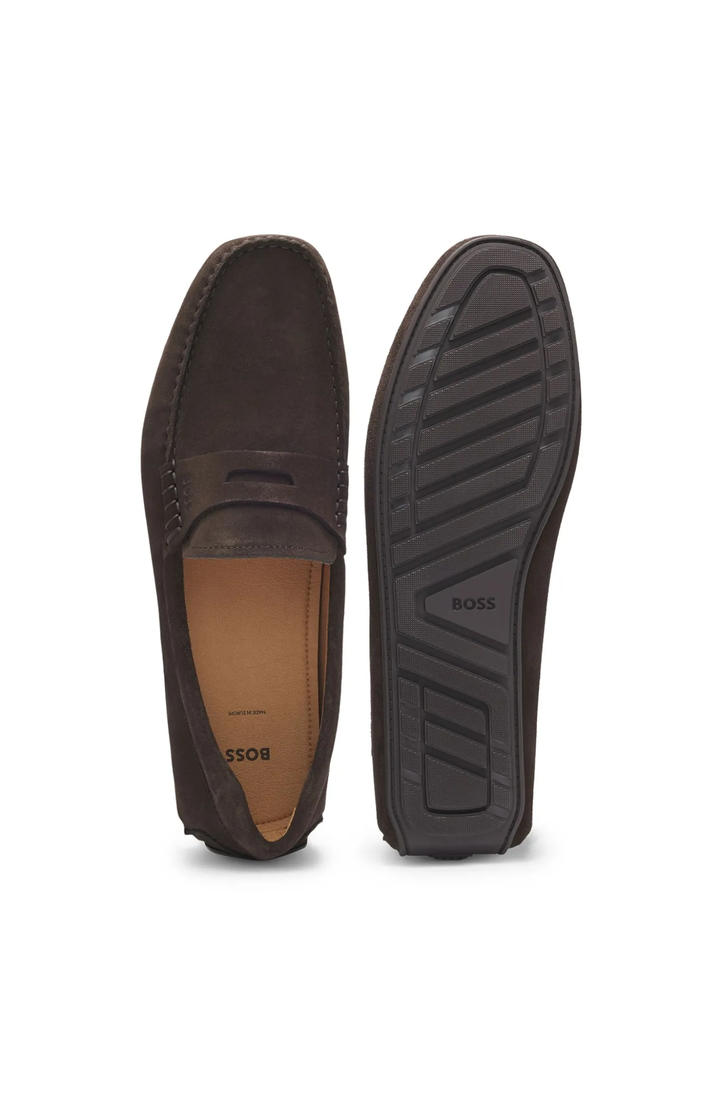 Suede moccasins with penny trim