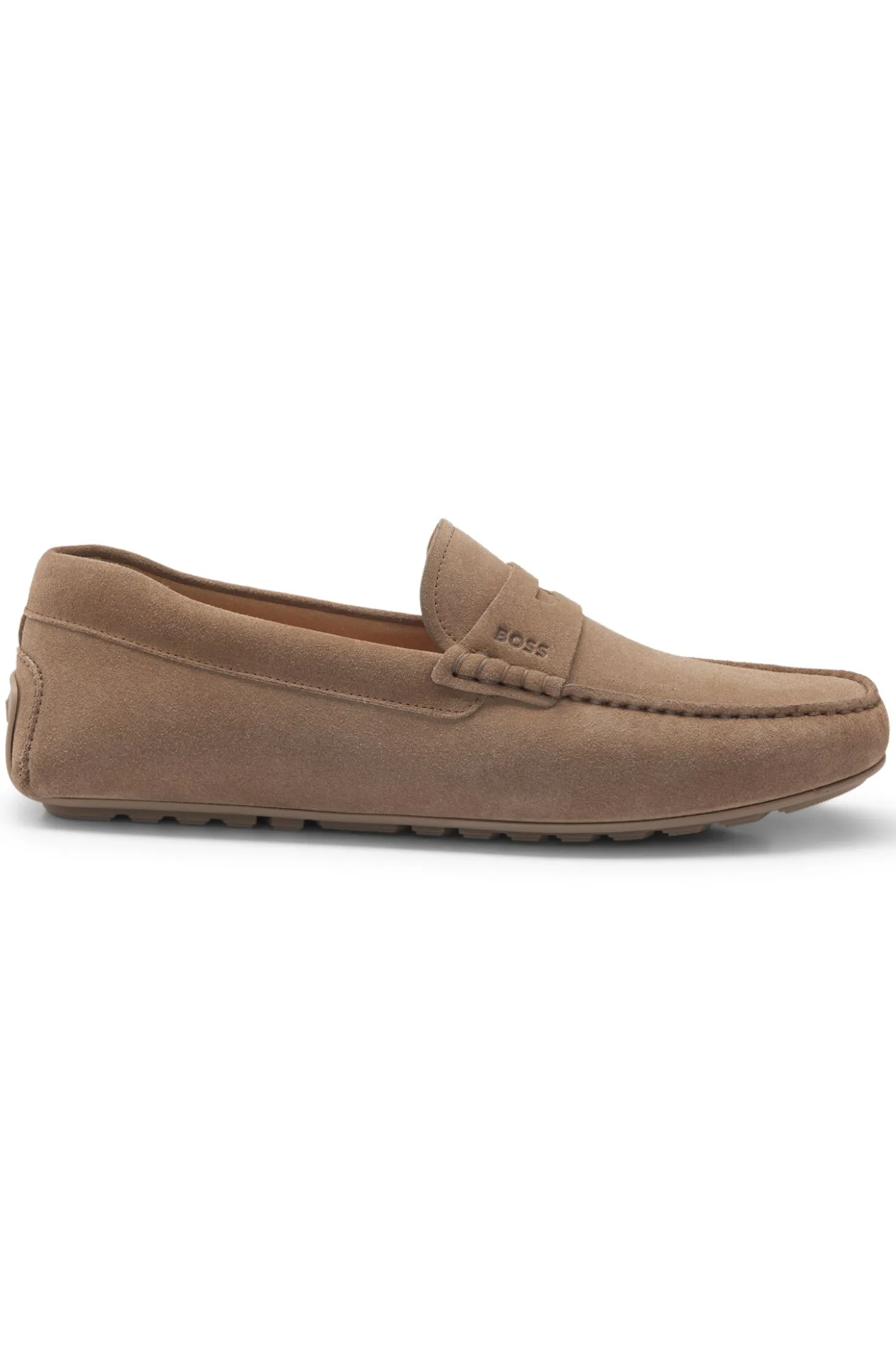 Suede moccasins with penny trim