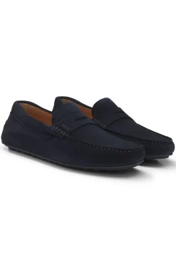 Suede moccasins with penny trim