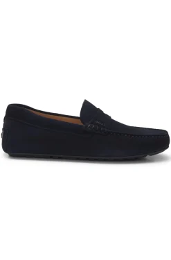 Suede moccasins with penny trim