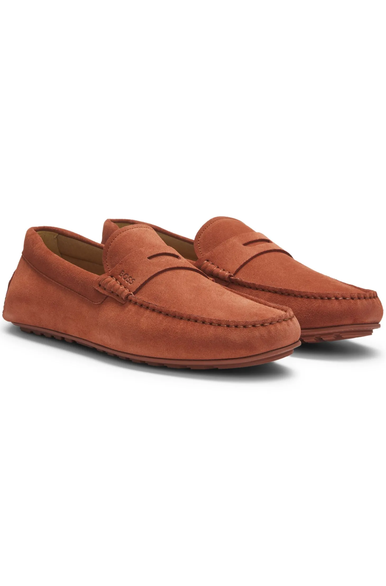 Suede moccasins with penny trim