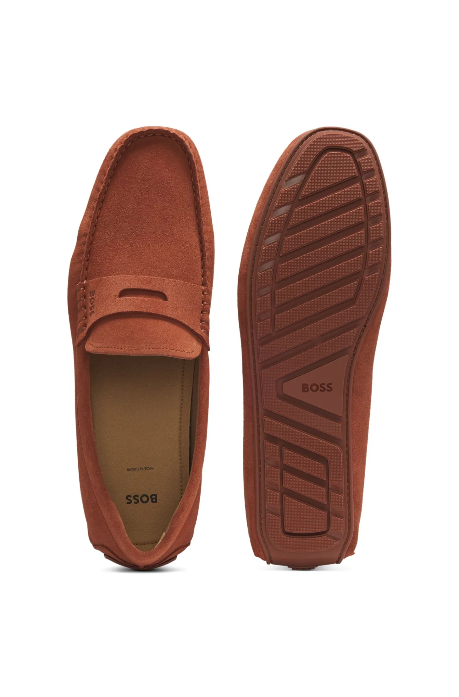 Suede moccasins with penny trim