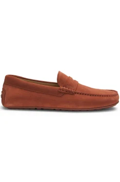 Suede moccasins with penny trim