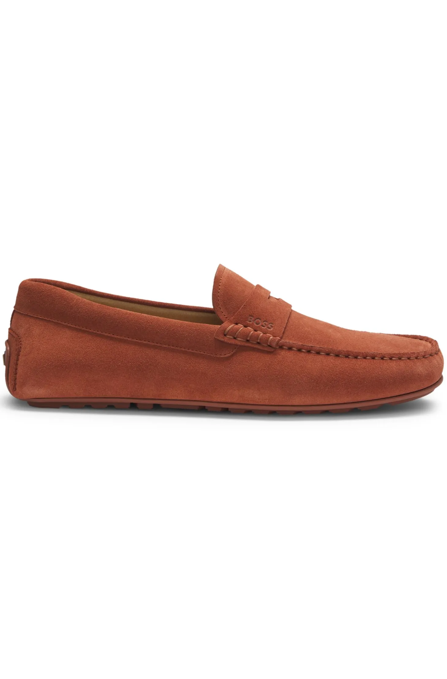 Suede moccasins with penny trim