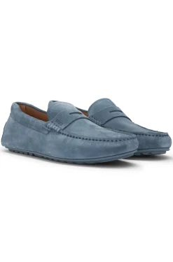 Suede moccasins with penny trim