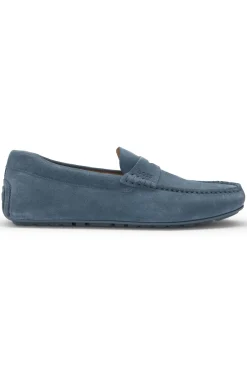 Suede moccasins with penny trim
