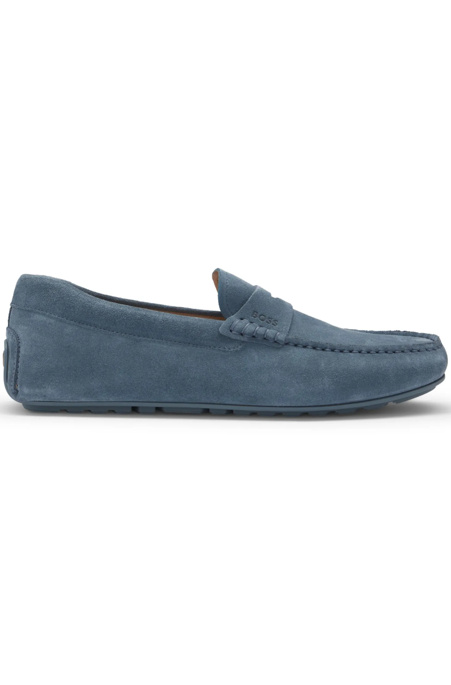 Suede moccasins with penny trim