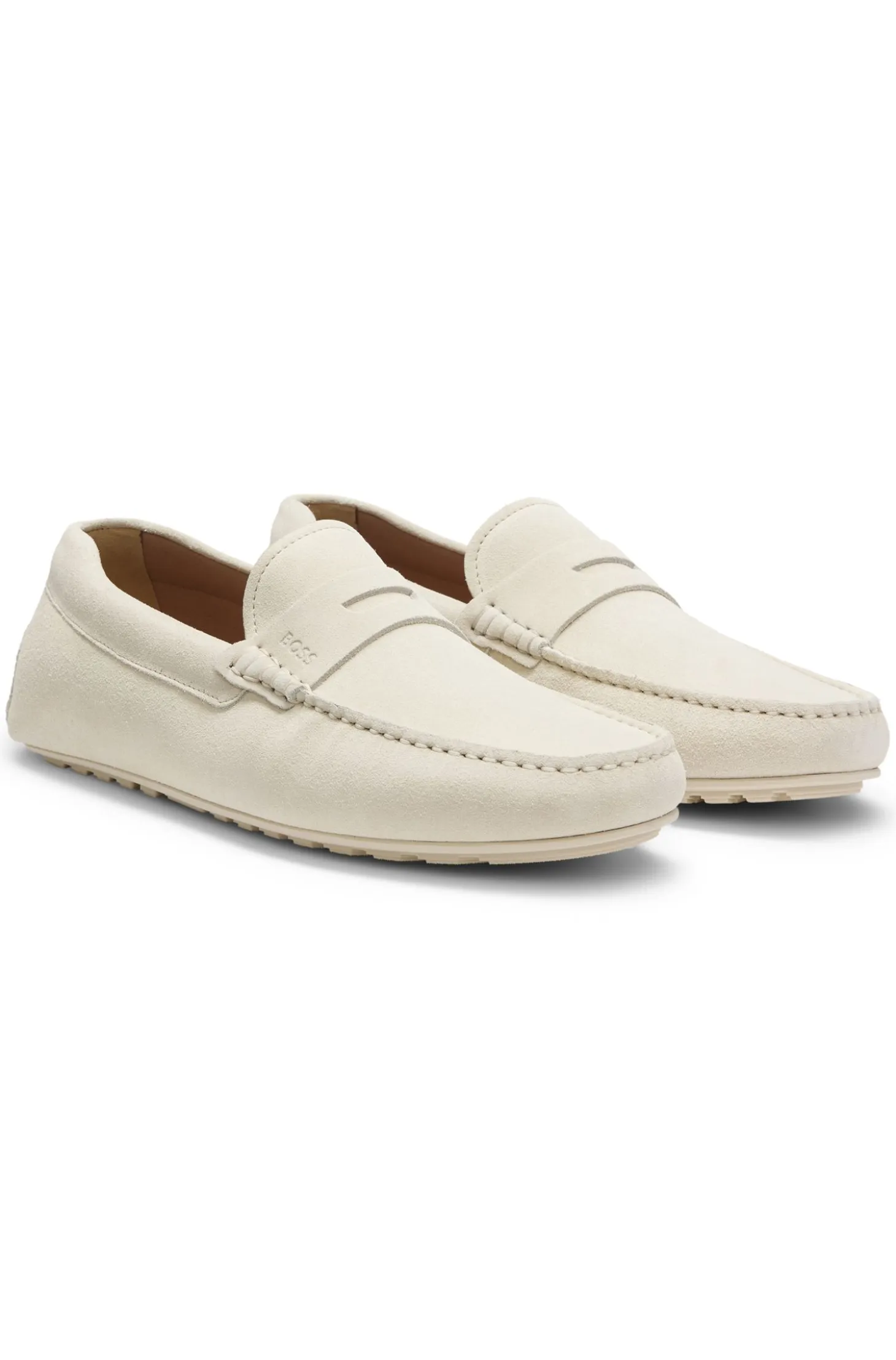 Suede moccasins with penny trim