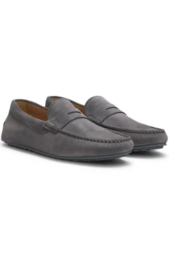 Suede moccasins with penny trim