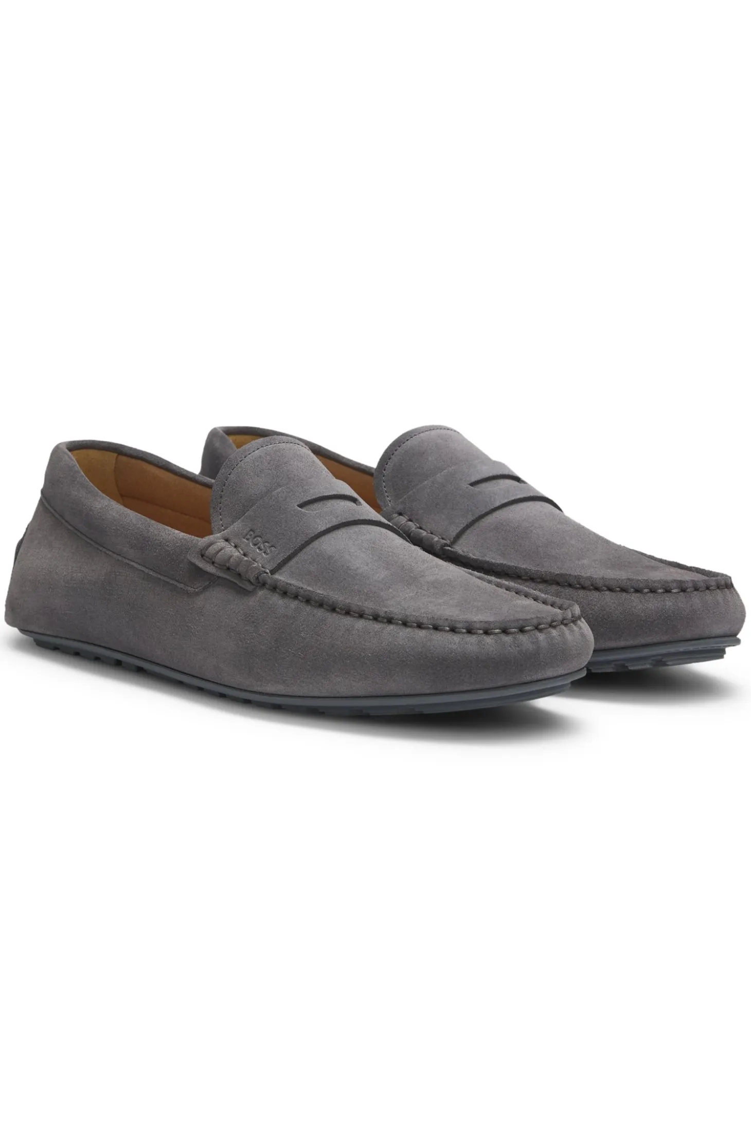 Suede moccasins with penny trim