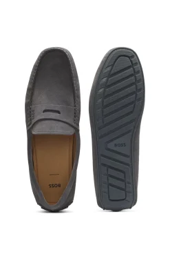 Suede moccasins with penny trim