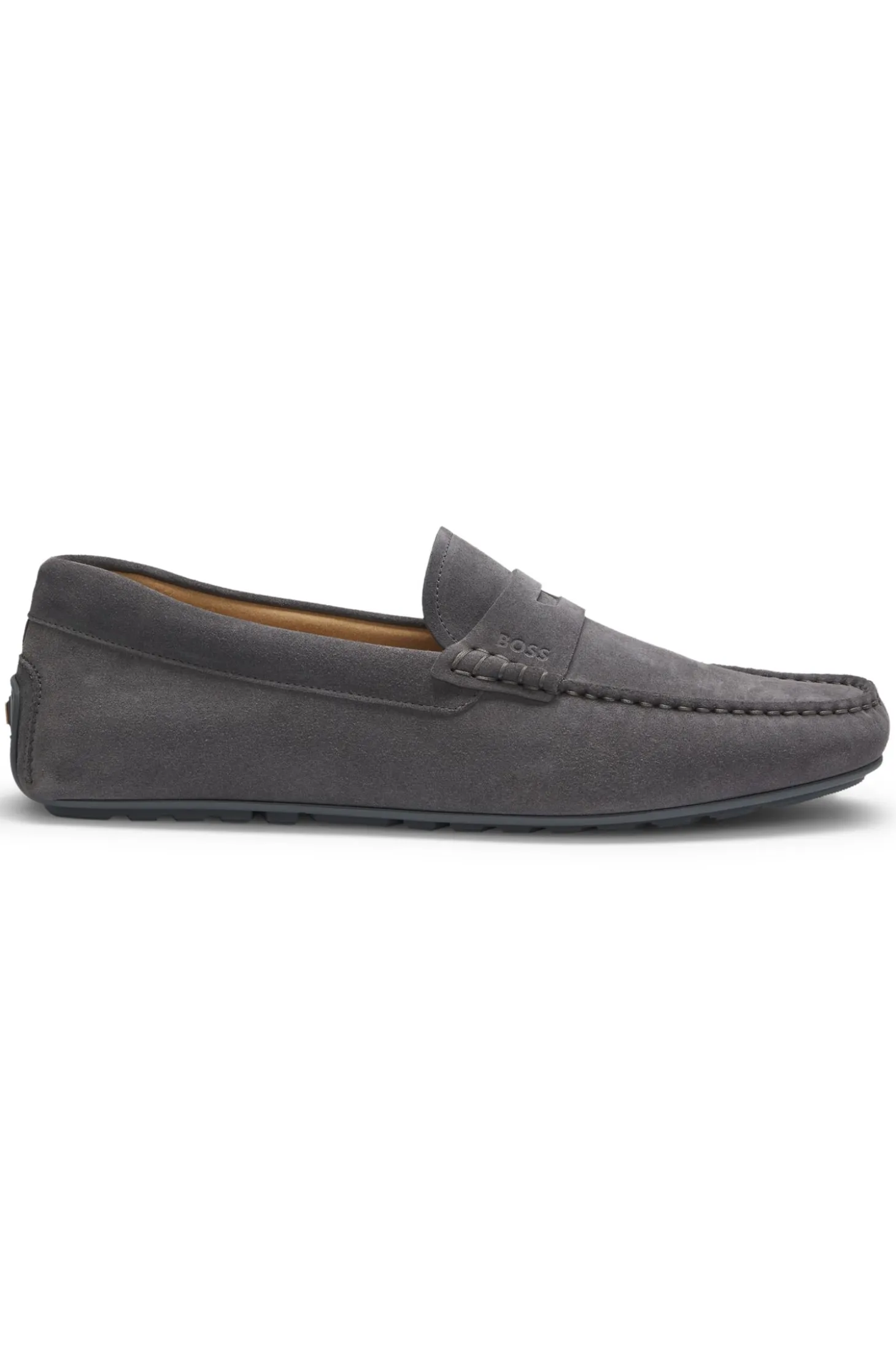 Suede moccasins with penny trim