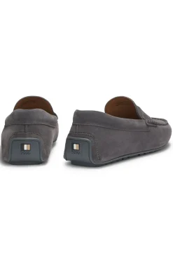 Suede moccasins with penny trim