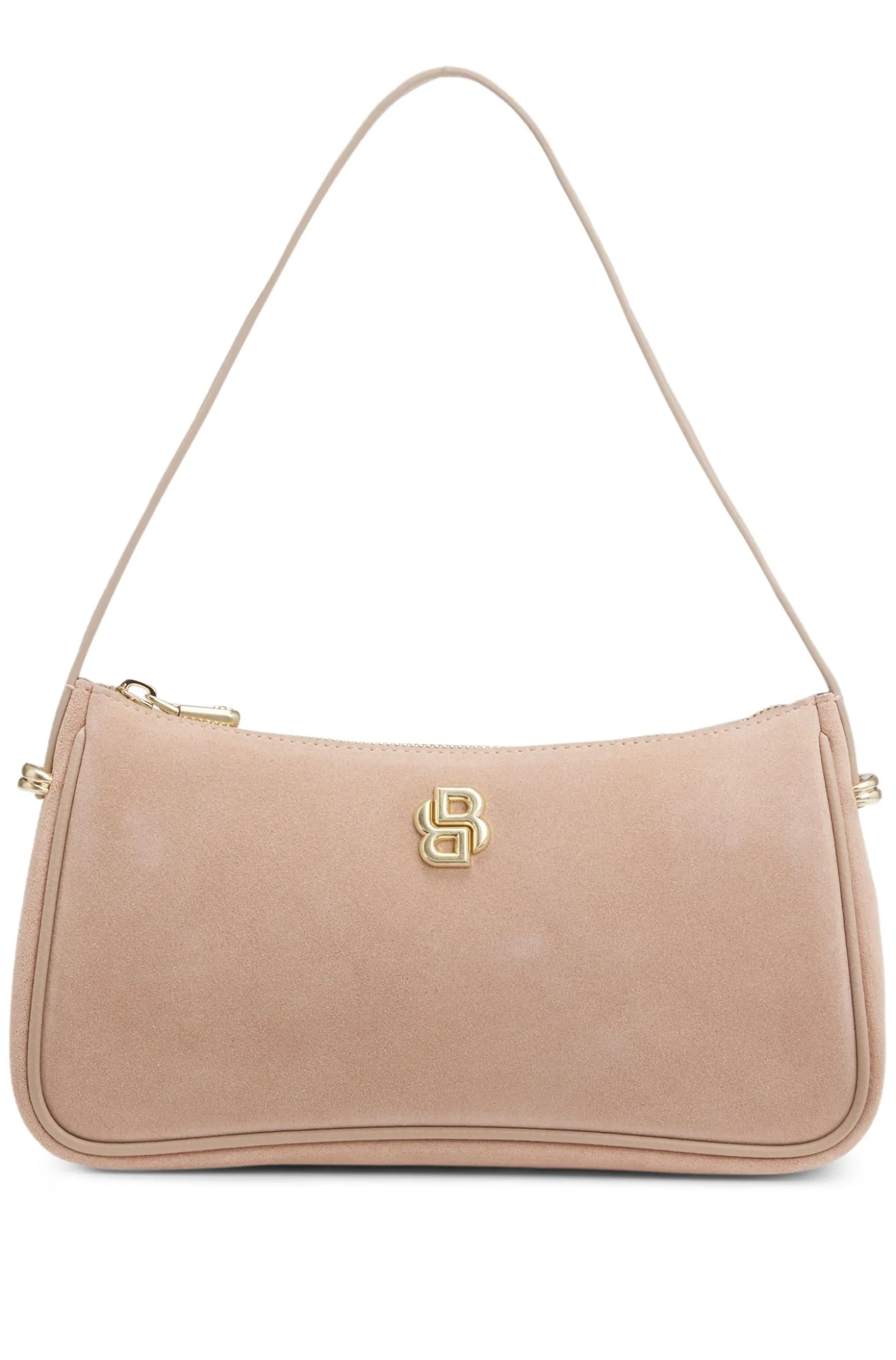 Suede shoulder bag with metallic Double B monogram